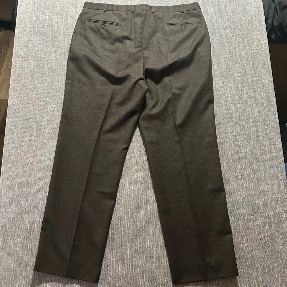 Brooks Brothers 346 Dress Pants Mens 39x30 Brown 100% Wool Flat Front Trousers
